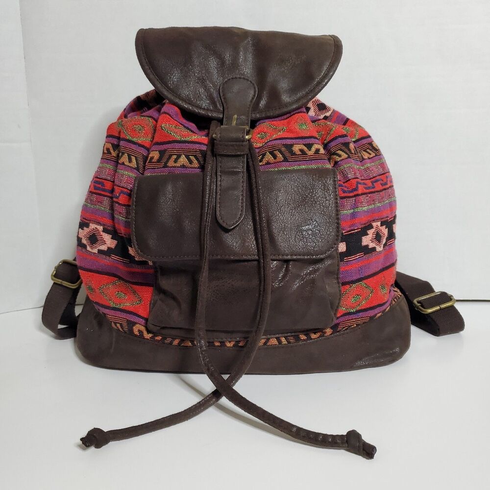 TigerBear Republik Peruvian Textile Backpack Rucksack Drawstring Bag Buckle Up